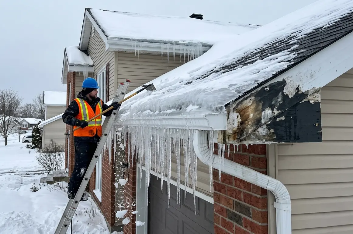 Ice dam removal and emergency roof repair Riverview NB after winter freeze-thaw